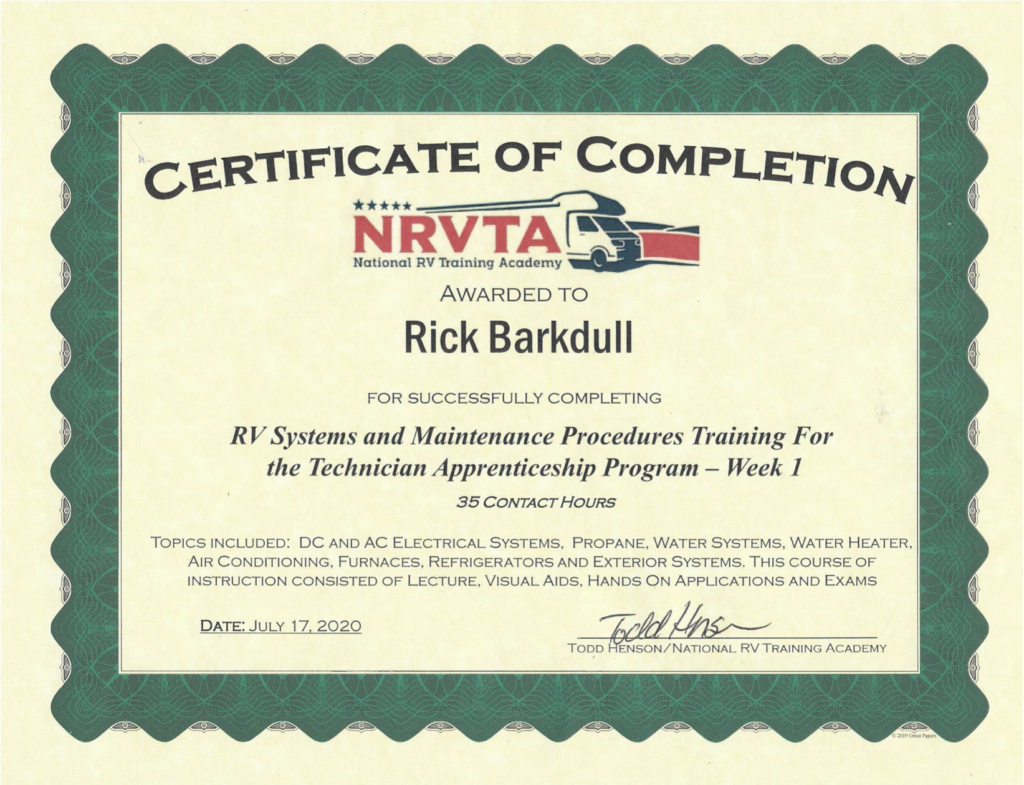 NRVTA-Certified-Technician-RV-Systems-Maintenance-Certificate